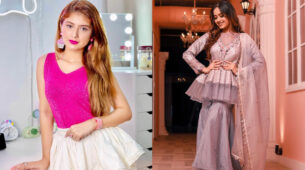 Desi Vs Videsi: Arishfa Khan in a hot sleeveless monotone pink skirt dress Vs Jannat Zubair Rahmani in an Ayushi Shah ethnic Indo-Western embellished outfit, who steals your heart? (Ultimate Fan Battle)