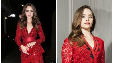 Fashion Face-Off: Emilia Clarke Vs Lily Collins: Who Pulled Off The Christian Siriano Burgundy Red Dress Better?