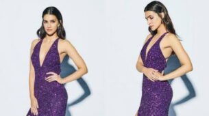 Kriti Sanon Looks Sensational In A Purple Plunging Neckline Gown