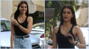 OOPS: When Kriti Sanon almost tripped before posing for the paparazzi; fans blame her high stilettos