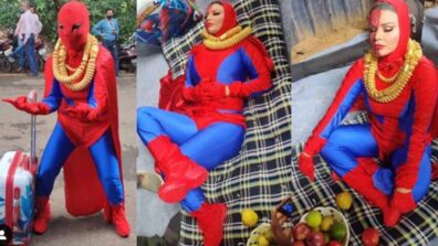 Rakhi Sawant protests outside the Bigg Boss OTT house in a Spiderman costume