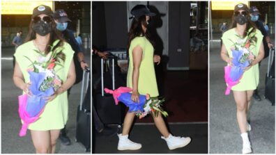 Rashmika Mandanna Spotted At Hyderabad Airport In Green Sweater Dress, View Pics