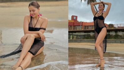 Rubina Dilaik poses sensuous in her black monokini outfit at beach, fans feel the heat