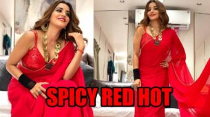 Spicy Red Hot: Monalisa’s hot deep-neck saree look will make you fall in love with her