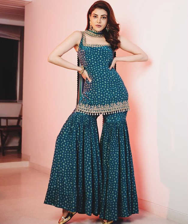 This Festive Season Swirl In Your Beautiful Shararas, Take Cues From Kajal Aggarwal - 0