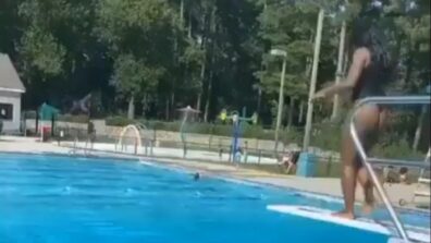 A Woman Somersaults Into The Pool And Sends Her Wig Flying Into The Air; Netizens Have Hilarious Reactions