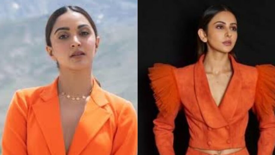 Orange Is The New Black: Kiara Advani VS Rakul Preet Singh: Which Diva Looks Sultry In An Orange Pant Suit? 472903