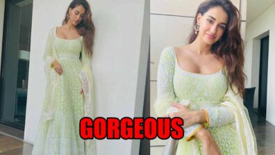 Beauty Personified: Disha Patani looks gorgeous in light green designer anarkali, fans love it
