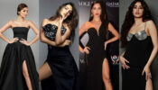 Flaunt your hot pair of legs in sensuous black thigh high outfits like Tara Sutaria, Kiara Advani, Nora Fatehi and Janhvi Kapoor to woo your crush