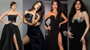 Flaunt your hot pair of legs in sensuous black thigh high outfits like Tara Sutaria, Kiara Advani, Nora Fatehi and Janhvi Kapoor to woo your crush