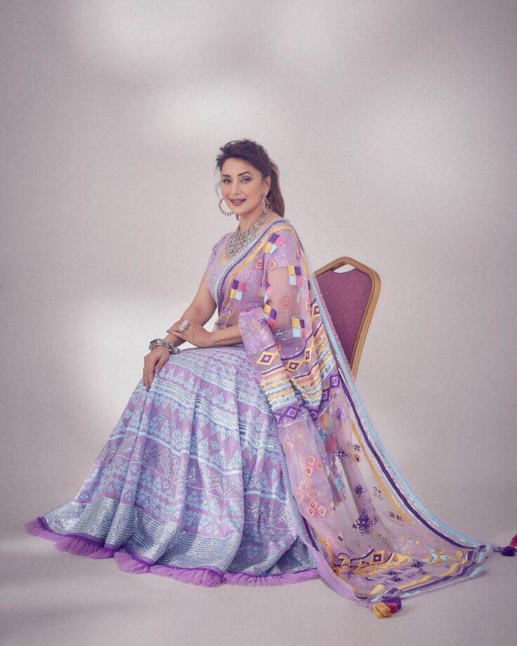 From pastel to metallic: 5 times Madhuri Dixit looked majestic in stunning lehengas - 0