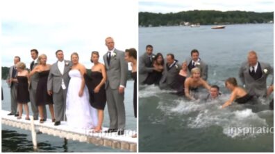 Viral Video! A Wedding Party Takes A Huge Plunge Into The Water When The Dock They Are Standing On Suddenly Collapses