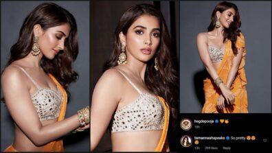 Photo Dump: Pooja Hegde shares burning hot photo in orange saree and silver shimmery blouse, Tamannaah Bhatia has a special compliment