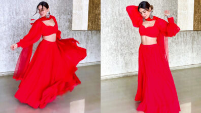 What A Beauty: Shraddha Arya looks gorgeous in red ethnic blouse and lehenga, does a gorgeous spin to mesmerize fans