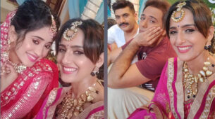 YRKKH Hotties: Shivangi and Niyati Joshi caught on camera all smiles in a happy selfie, fans in awe of their pink saree and customized jewellery look