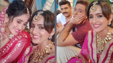YRKKH Hotties: Shivangi and Niyati Joshi caught on camera all smiles in a happy selfie, fans in awe of their pink saree and customized jewellery look
