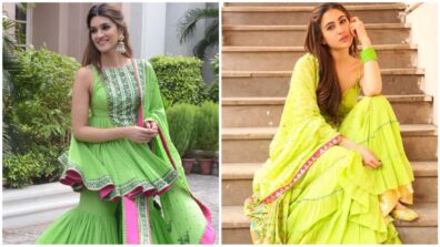 Greens For Days With Hues To Fall In Love With: Sara Ali Khan Vs Kriti Sanon: Which Diva’s Green Sharara Suit Is Your Favorite?