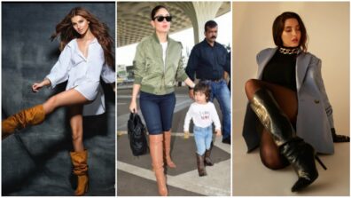 Flaunt your hot pair of legs the Tara Sutaria, Kareena Kapoor and Nora Fatehi style in thigh-high footwears to impress your crush