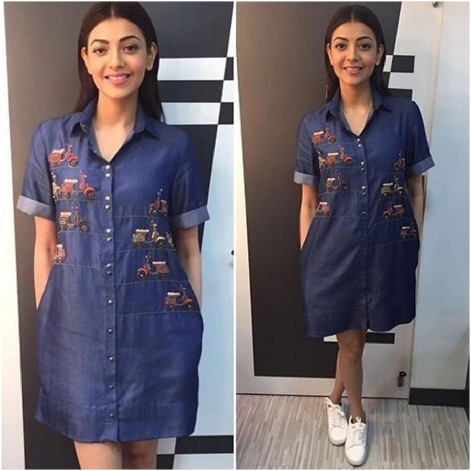 Grab Kajal Aggarwal’s Denim Dress And White Sneakers For Your Birthday Party - 2