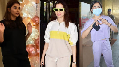 Have an early morning flight to catch? Slay the casual high-chic tracksuit airport style the Pooja Hegde, Tamannaah Bhatia and Rashmika Mandanna way to make an impact