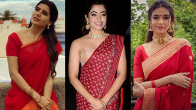 Hot South Babes: Samantha Ruth Prabhu, Rashmika Mandanna and Keerthy Suresh dazzle in spicy red hot desi saree looks, are you in love already?