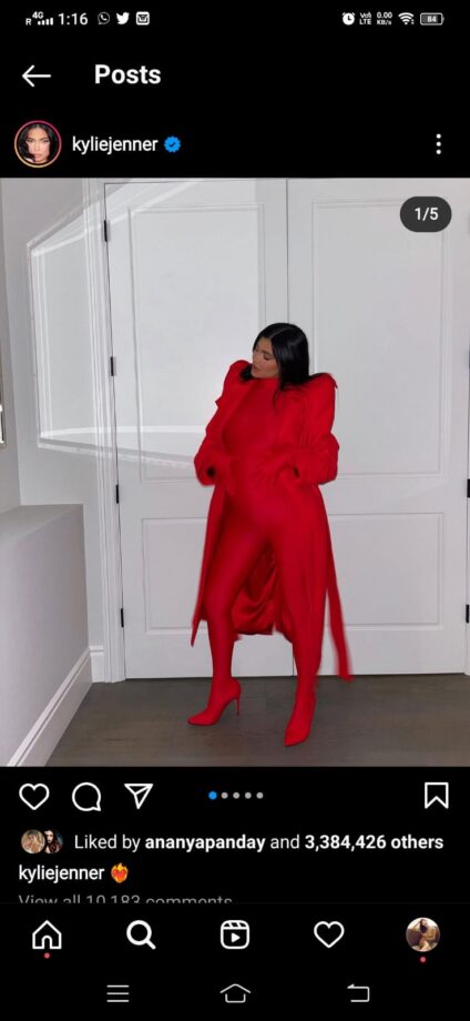 Kylie Jenner is one red hot mama! The pregnant makeup mogul showed off her baby bump in a red monochromatic look, mom-to-be’s take fashion notes here - 1