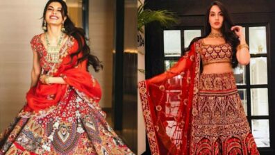 Jacqueline Fernandez Vs Nora Fatehi: Which Diva Tops The Fashion Game In Their Reddish Ravishing Lehenga?