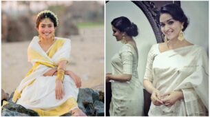 Looking for the perfect off-white coloured saree inspiration for Diwali fashion? Take vogue cues from Sai Pallavi and Keerthy Suresh