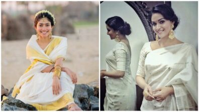 Looking for the perfect off-white coloured saree inspiration for Diwali fashion? Take vogue cues from Sai Pallavi and Keerthy Suresh