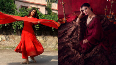 Looking forward to some red traditional wear inspiration this festival season? Take cues from ‘fashion queens’ Surbhi Jyoti and Mouni Roy