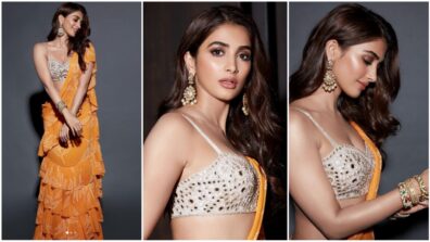 More Ruffles The Merrier! Pooja Hegde Looks Exquisitely Pretty In Her Ruffle Saree And Strappy Mirror Work Blouse, See Pics