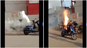 OMG! Watch A Video Of An Electric Scooter Emitting Smoke Before Catching Fire Has Gone Viral
