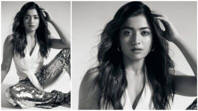 Rashmika Mandanna Sets The Temperature Soaring In Her Latest Monochrome Photo; Aces The Shimmery Pants Look