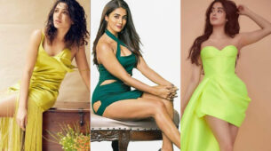 Samantha Ruth Prabhu, Pooja Hegde, Janhvi Kapoor and slit bodycon outfits in different shades of green, a quintessential visual delight