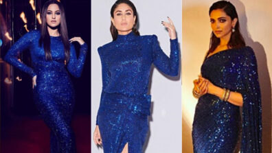 Sonakshi Sinha, Kareena Kapoor, Deepika Padukone and stylish, classy blue sequin dresses, a quintessential visual delight