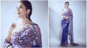 Timeless Beauty Madhuri Dixit Looks Aesthetically Gorgeous In This Rahul Mishra’s Floral Embroidered Saree, Glimpses Here