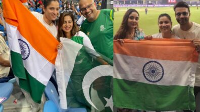 “We Love India,” Ankita Lokhande holds Indian flag with Pakistani fan at Ind VS Pak T20 World Cup 2021 match, see pictures