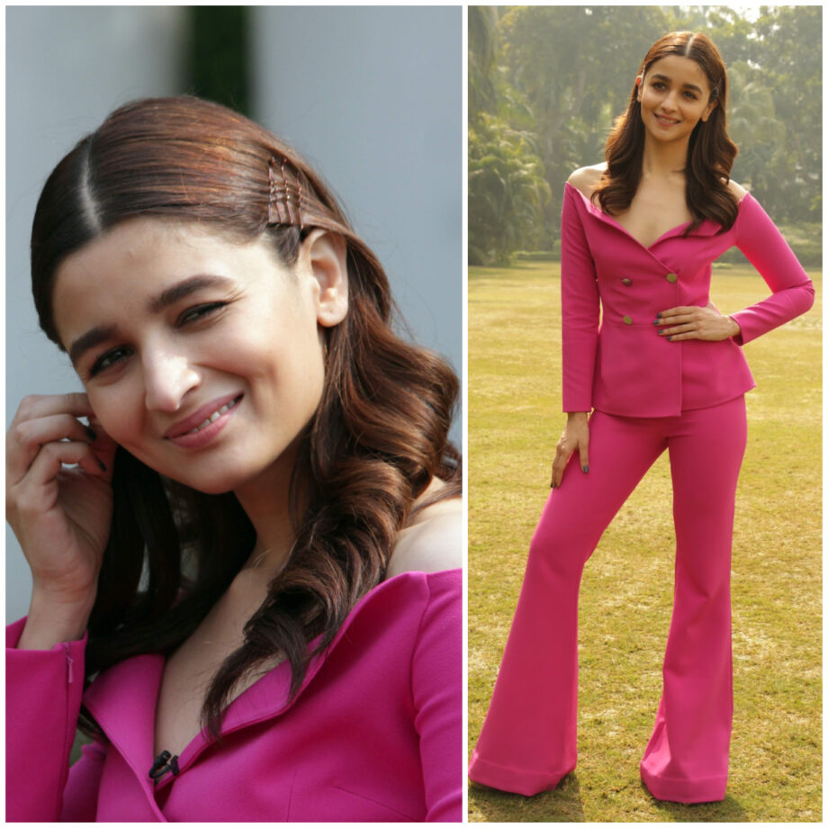 Double Breasted Off-Shoulder Pantsuits Are The New BFF Trend Nowadays! Red Pantsuit Of Kiara Advani Vs Pink Pantsuit Of Alia Bhatt: Which Is Your Pick? - 1