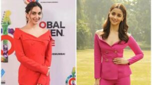 Double Breasted Off-Shoulder Pantsuits Are The New BFF Trend Nowadays! Red Pantsuit Of Kiara Advani Vs Pink Pantsuit Of Alia Bhatt: Which Is Your Pick?