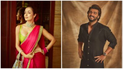 Hottie Turns Naughty: Malaika Arora grabs attention on internet with her shimmery green blouse and pink saree look, Arjun Kapoor caught on camera blushing