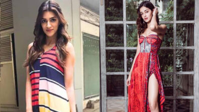 Kriti Sanon’s striped maxi dress Vs Ananya Panday’s multi-printed thigh-high slit outfit? Which one is better? (Ultimate Fashion Battle)