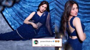 Oh So Hot: Mahira Sharma looks like a resplendent diva in blue saree, Paras Chhabra is lovestruck