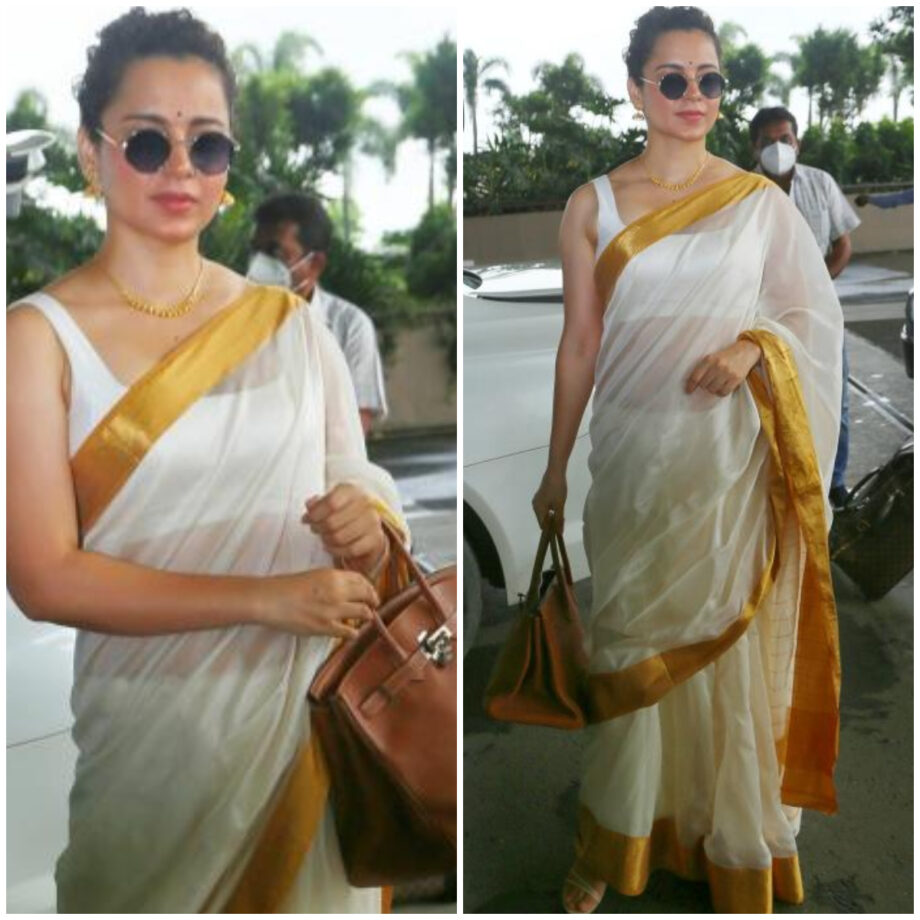 Thalaivi Star Kangana Ranaut Repeats Her Plain White Saree, But It’s The Expensive Hermes Bag That Looks Fascinating - 0