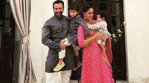 The Queen Of Pose Kareena Kapoor Gets Distracted By Jeh Ali Khan As The Diva Clicked In Beautiful Ethnic Prints With Hubby Saif Ali Khan And Kids: See Pics