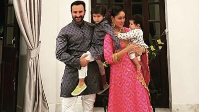 The Queen Of Pose Kareena Kapoor Gets Distracted By Jeh Ali Khan As The Diva Clicked In Beautiful Ethnic Prints With Hubby Saif Ali Khan And Kids: See Pics