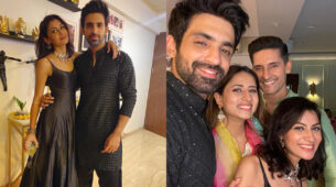 What A Pyaar: Arjit Taneja holds Sriti Jha by her waist as they twinn in black, Ravi Dubey and Sargun Mehta join the fun