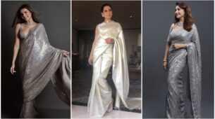 When Bollywood Beauties Looked Right Out Of A Dream In Brightening Silver Sarees; From Tara Sutaria To Madhuri Dixit