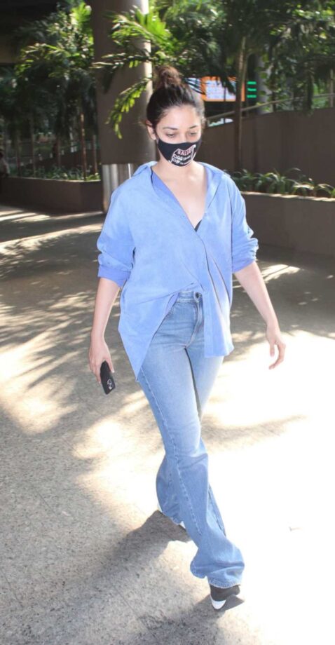 Tamannaah Bhatia Was Spotted For A Dinner Night Wearing Blue Casual Shirt And Blue Jeans, See Here - 1