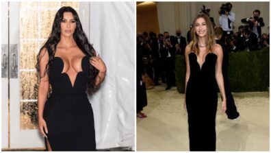 Hailey Bieber Or Kim Kardashian: Whose Black Plunging Neckline Gown Would You Like To Steal?