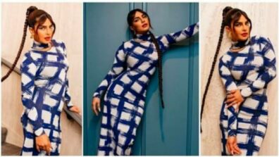 How Cute: Priyanka Chopra is a hot damsel in blue and white striped bodycon dress, Nick Jonas poses for a ‘bear hug’